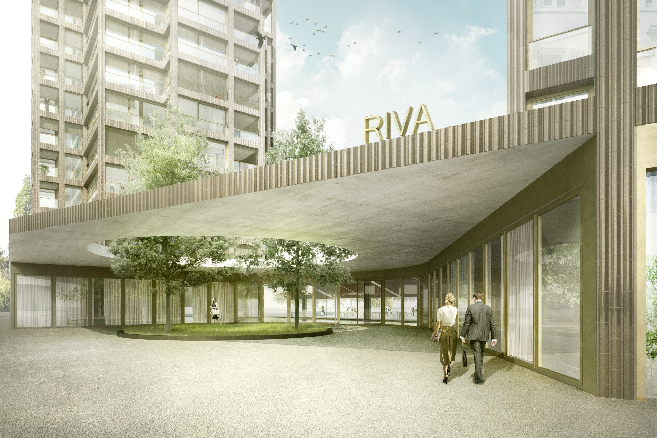 Die Visualisierung zeigt den Zugang zum «Riva» von der Bahnhofstrasse her.