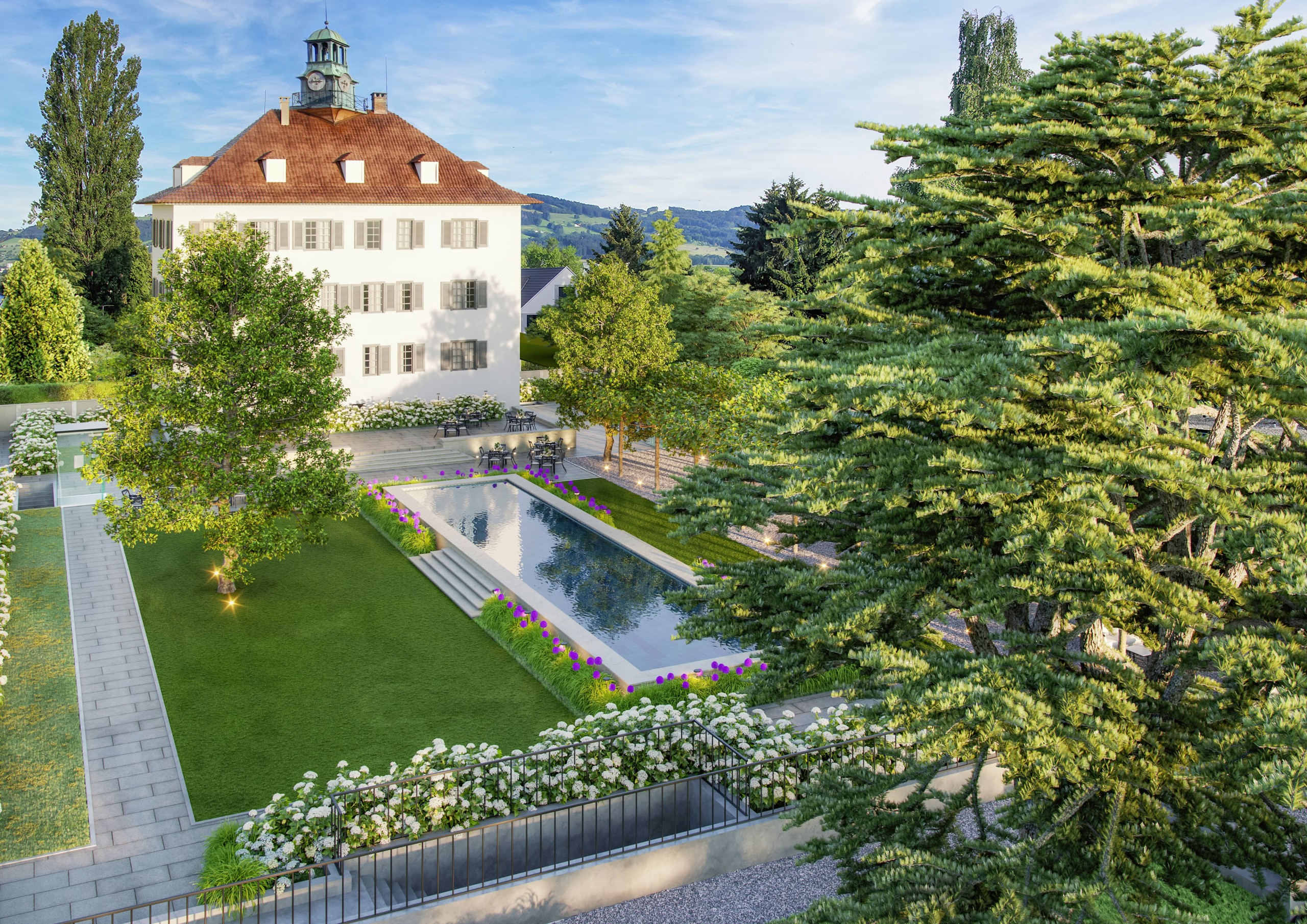 Die Visualisierung zeigt den künftigen Schlossgarten, wie er von Landschaftsarchitekt Enzo Enea entworfen wurde.