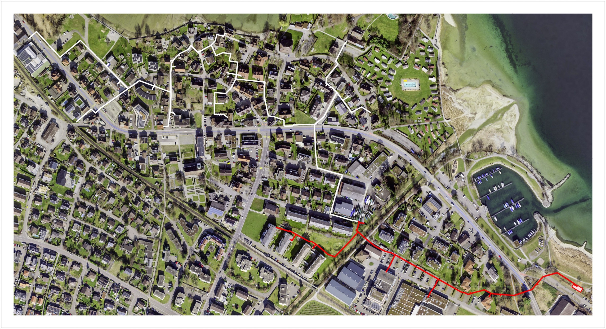 Der rote Streckenabschnitt ist fertiggestellt, der weisse Abschnitt soll noch diesen Winter in Angriff genommen werden.